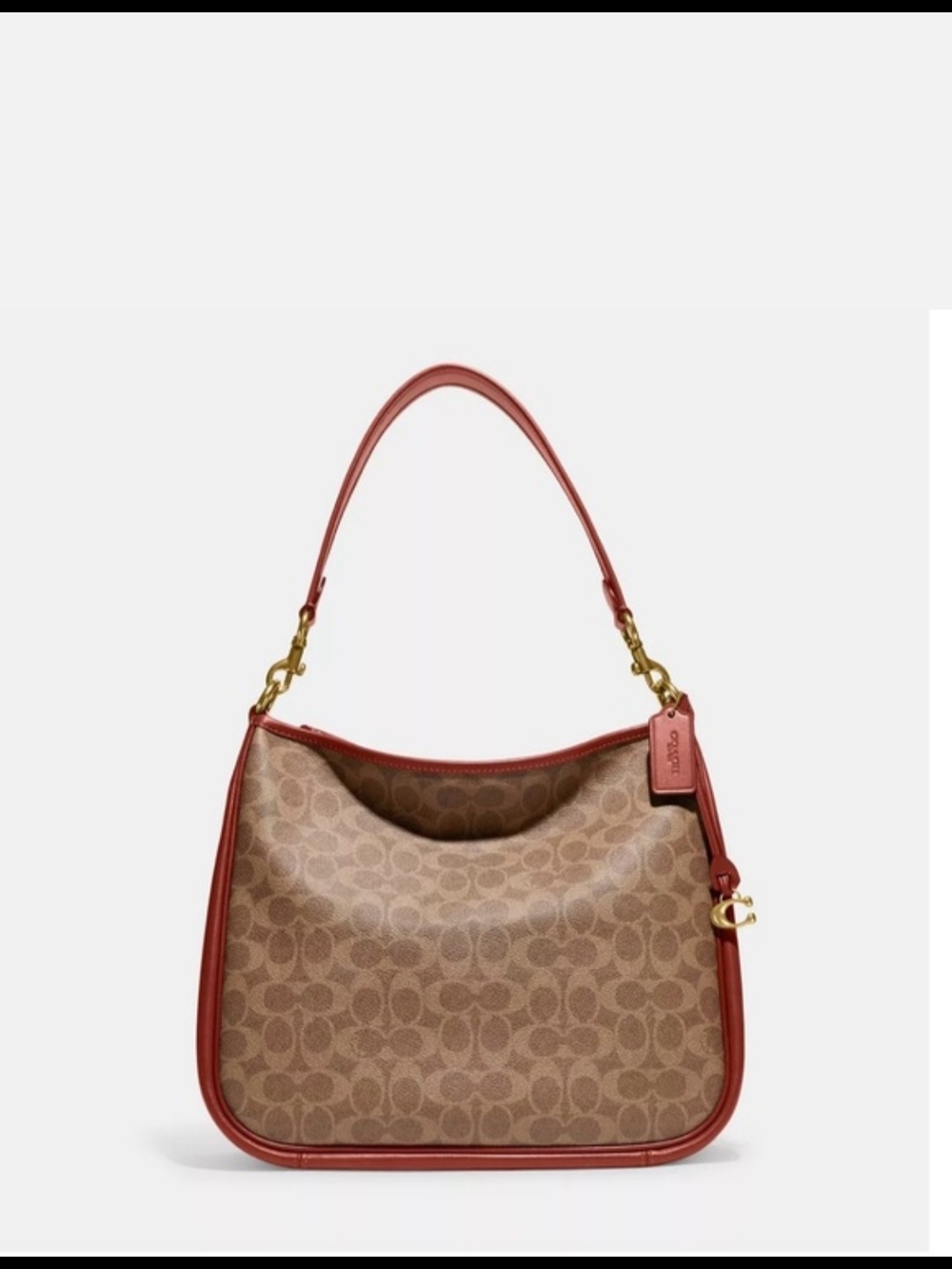 Coach Signature Canvas Hobo Bag in Brown with Red Trim E